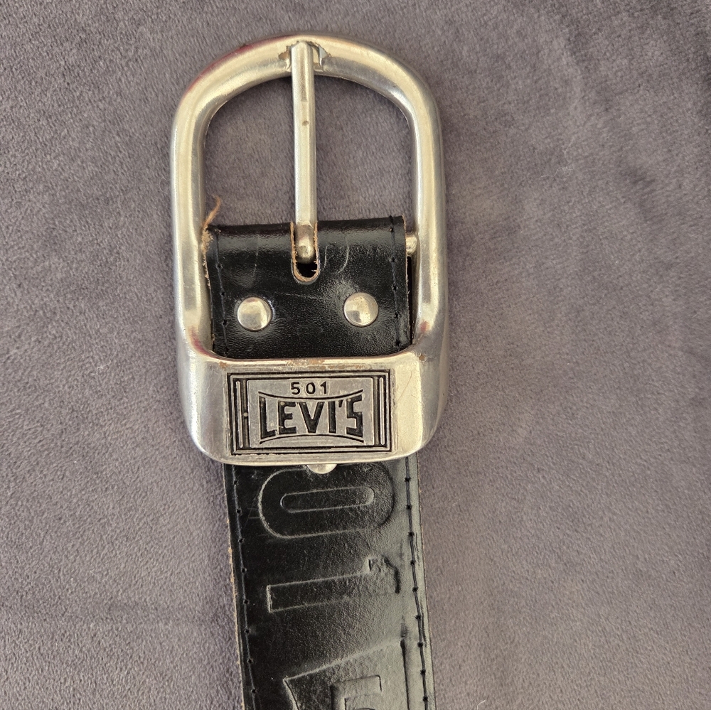 Vintage Levi's Black Leather Belt with Silver Buckle